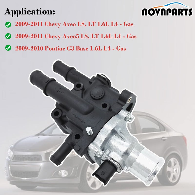 NOVAPARTS 25189437 Engine Coolant Thermostat Housing Assembly Water Outlet for 2009 2010 2011 Chevy Chevrolet Aveo, 2009 10 11 Aveo5, 2009 Pontiac G3 G3 Wave 1.6L 96984102 15-81766 25199826 - Image 2